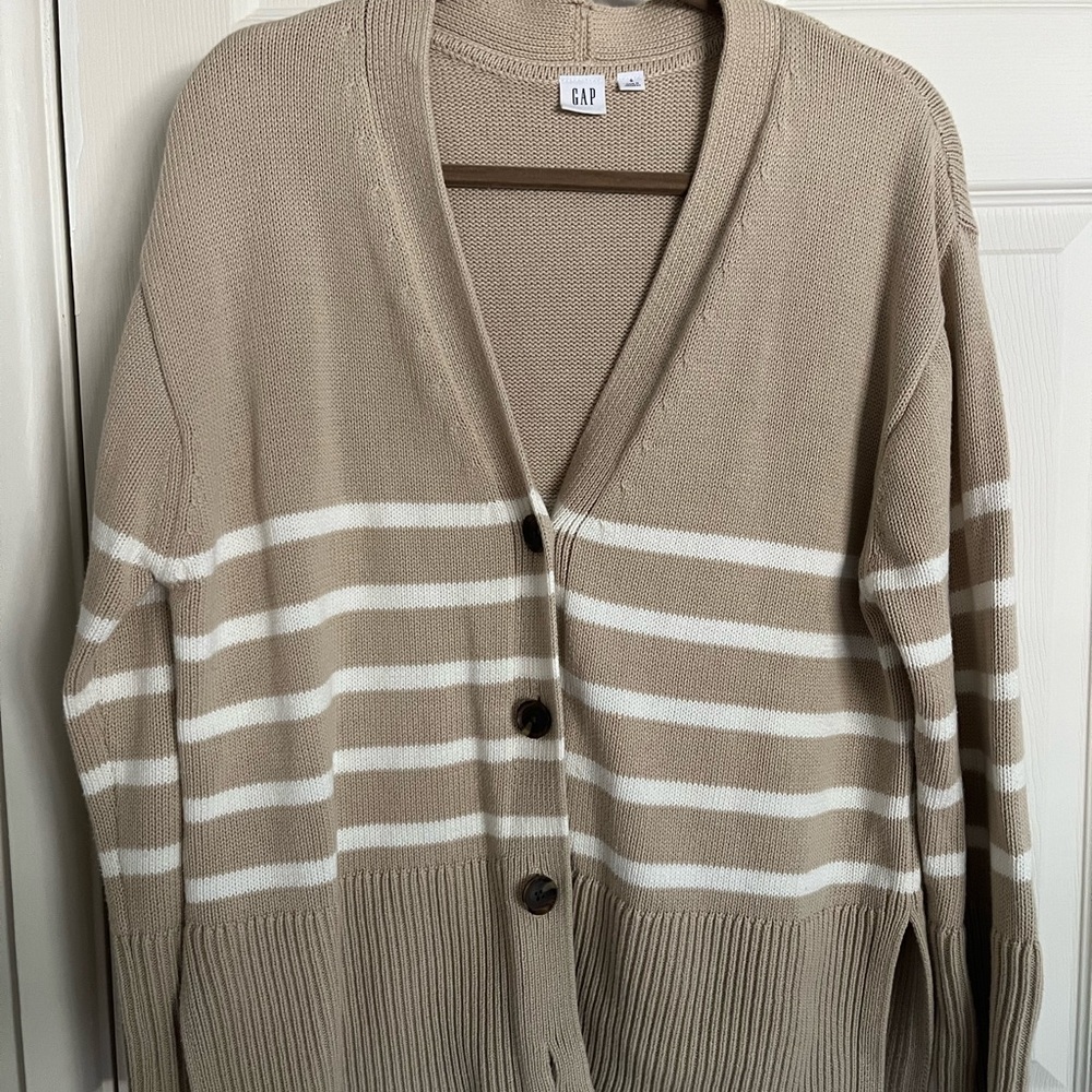 GAP Beige and White Striped Cardigan